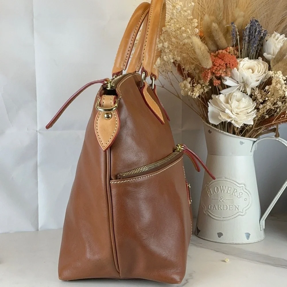 Dooney & Bourke Vintage Dillen Brown Tan Hand Crossbody Satchel‎ Bag